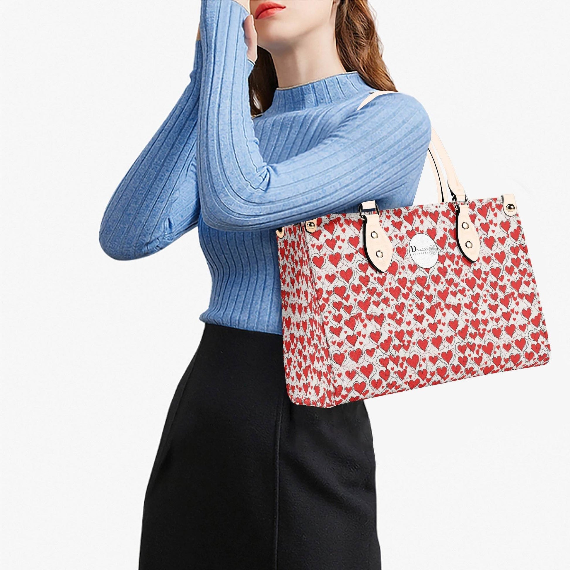 Scribbled Hearts Luxury Women Leather Handbag (3 sizes) - DeRose Seasonal