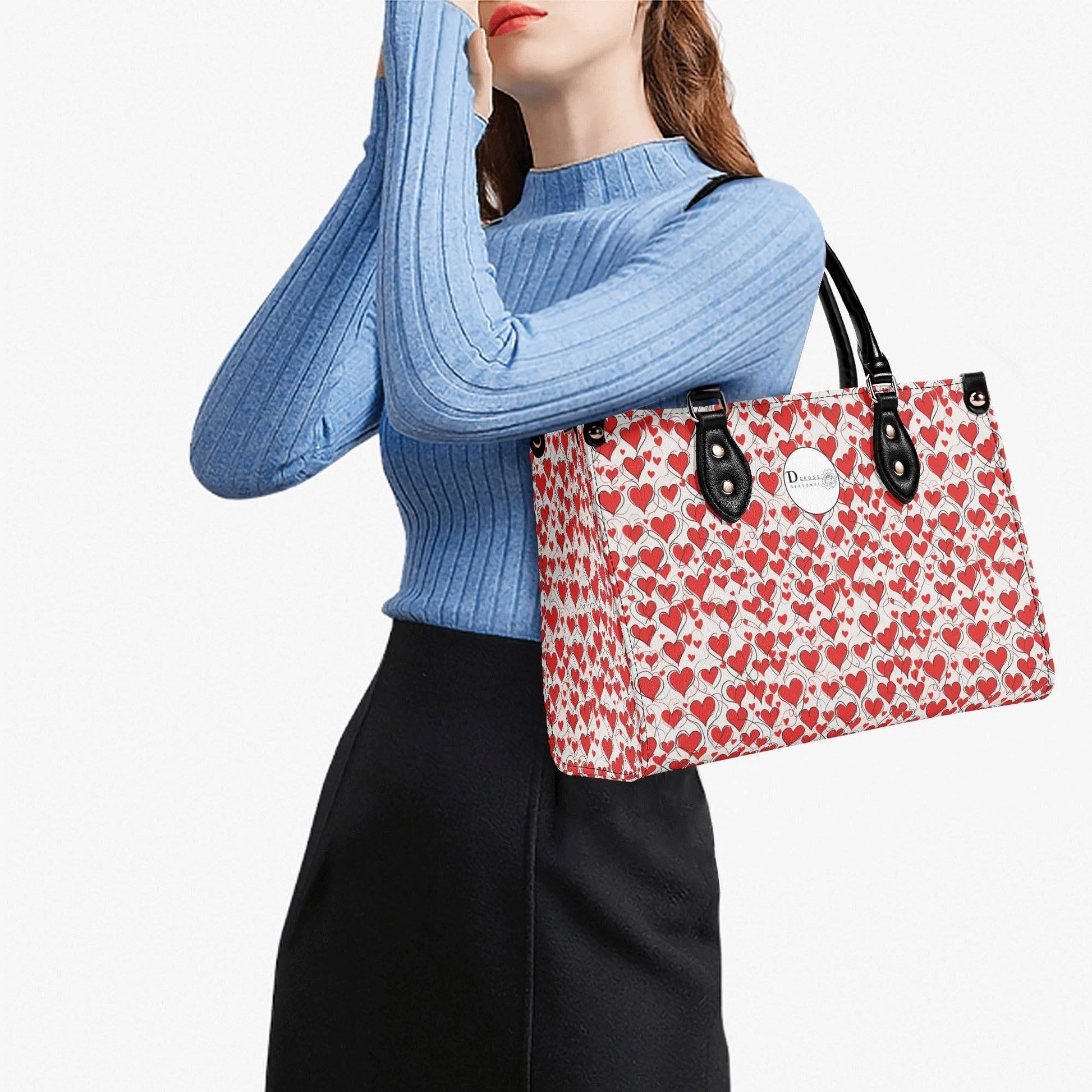 Scribbled Hearts Luxury Women Leather Handbag (3 sizes) - DeRose Seasonal