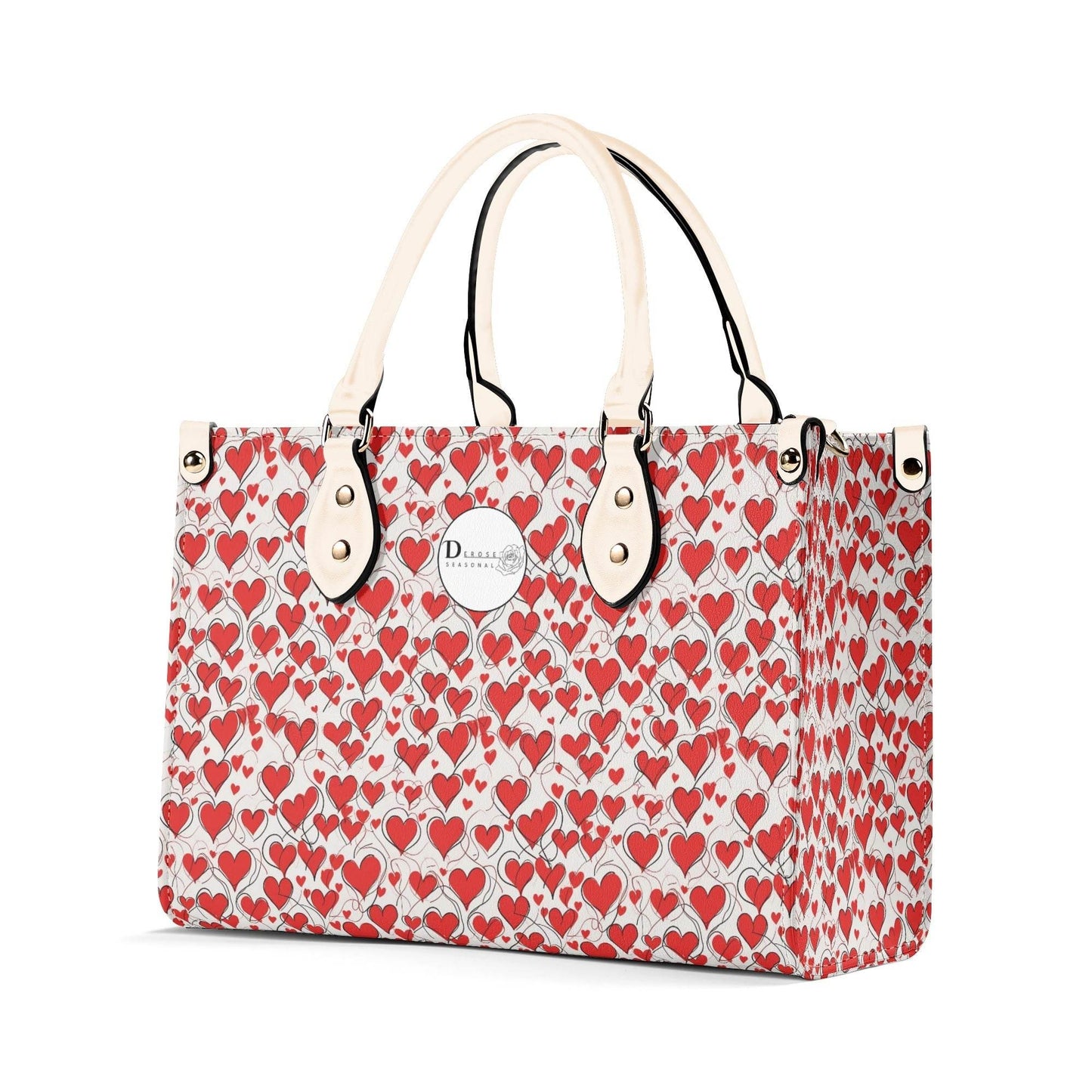 Scribbled Hearts Luxury Women Leather Handbag (3 sizes) - DeRose Seasonal