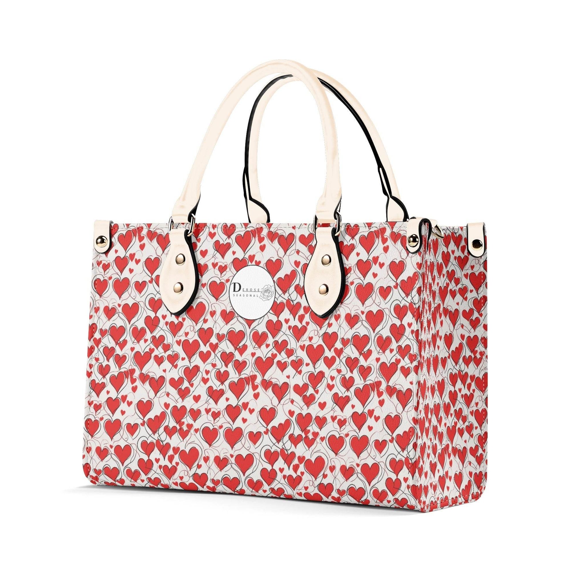 Scribbled Hearts Luxury Women Leather Handbag (3 sizes) - DeRose Seasonal