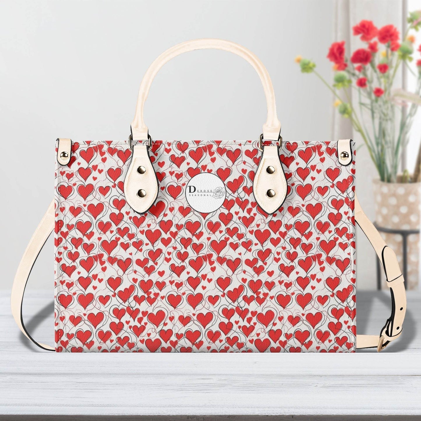 Scribbled Hearts Luxury Women Leather Handbag (3 sizes) - DeRose Seasonal