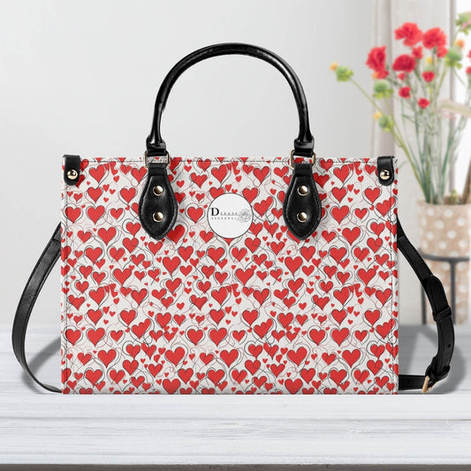 Scribbled Hearts Luxury Women Leather Handbag (3 sizes) - DeRose Seasonal
