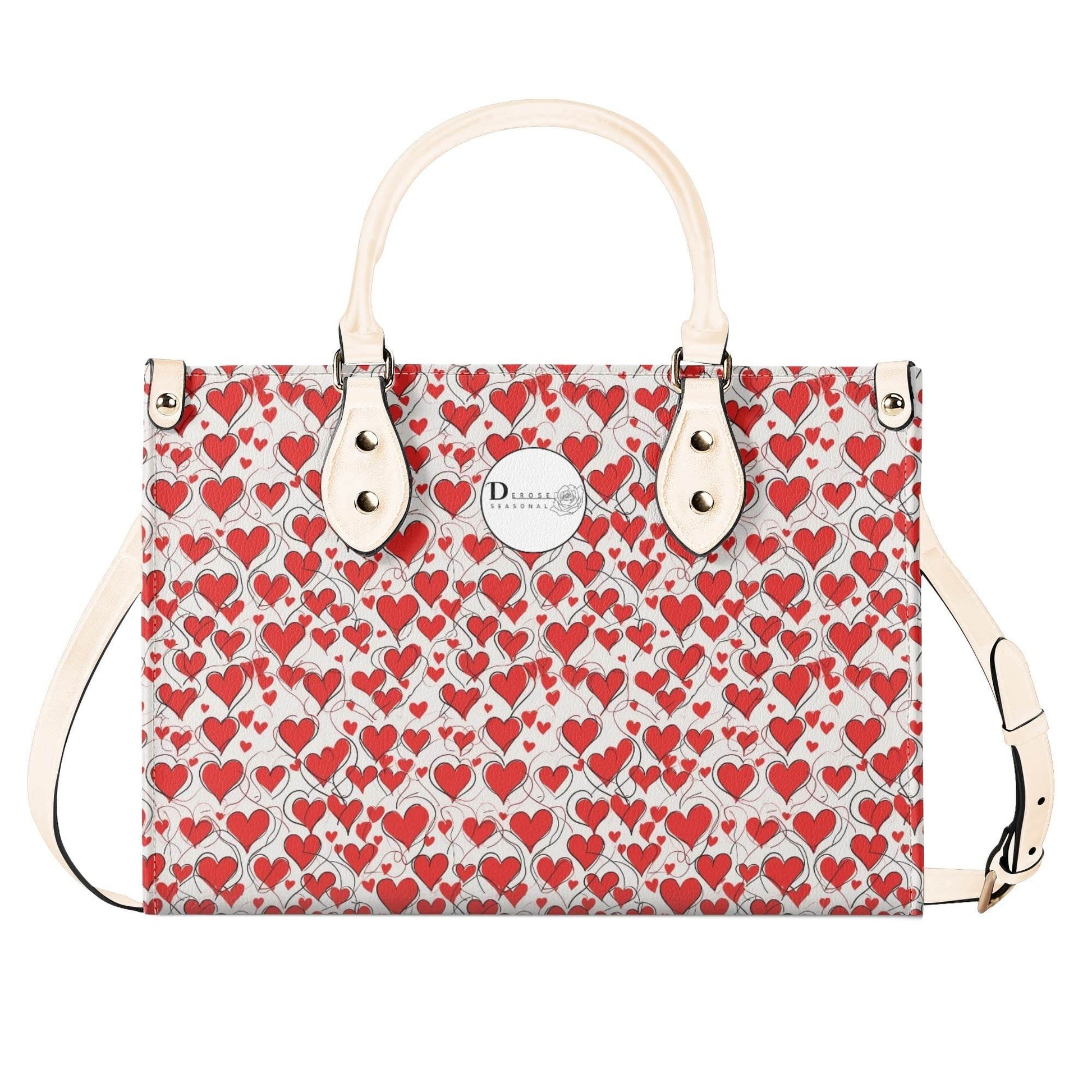 Scribbled Hearts Luxury Women Leather Handbag (3 sizes) - DeRose Seasonal