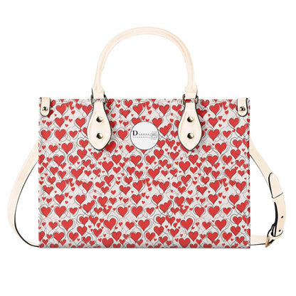 Scribbled Hearts Luxury Women Leather Handbag (3 sizes) - DeRose Seasonal
