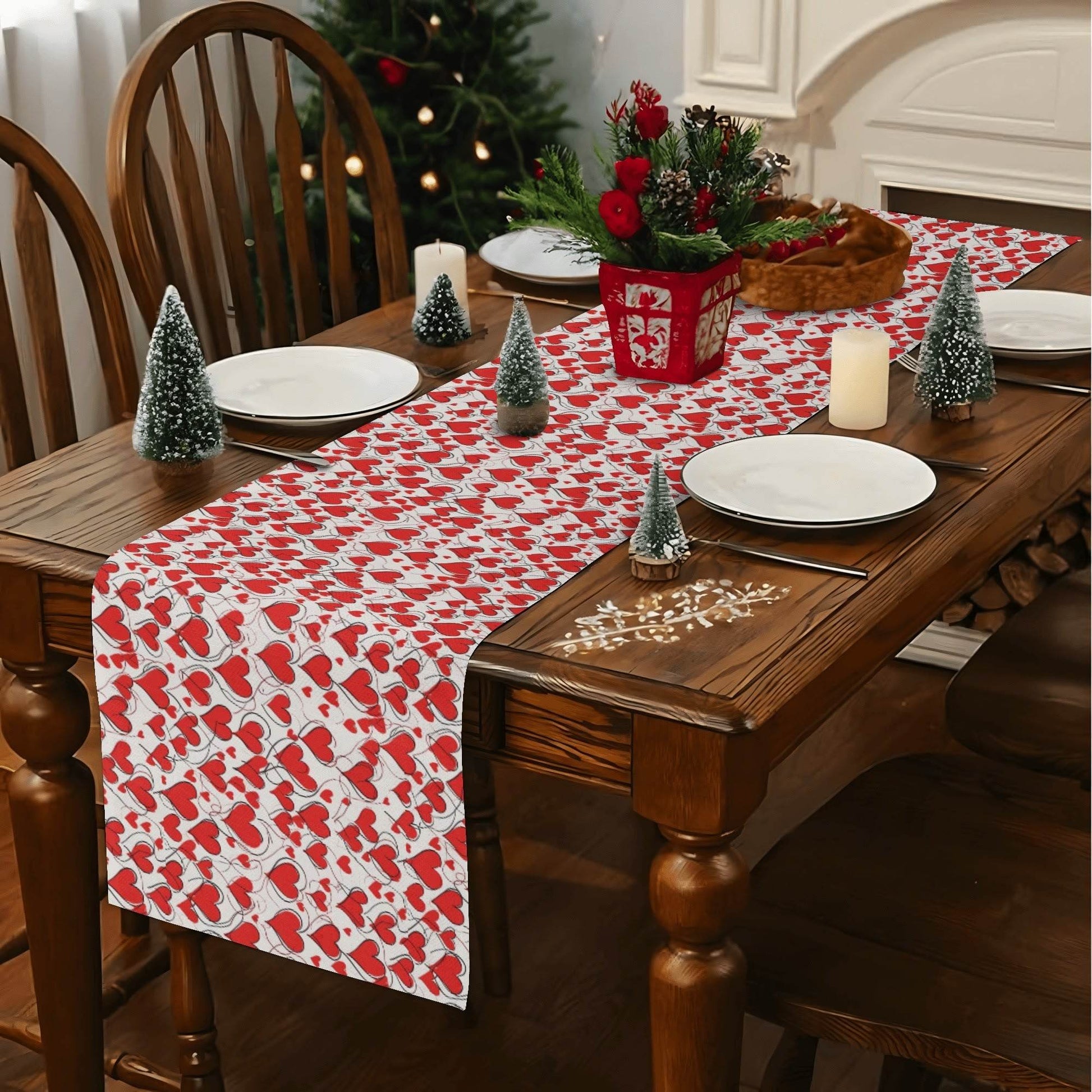 Scribbled Hearts Polyester Table Runner - DeRose Seasonal