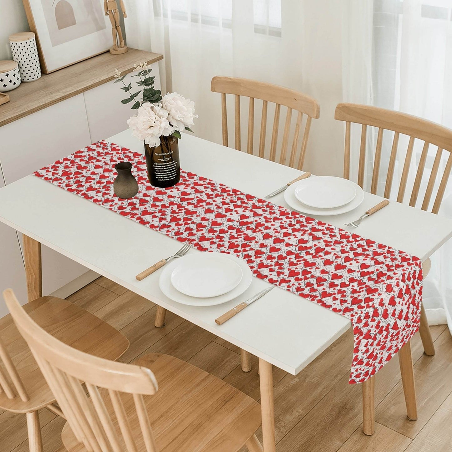 Scribbled Hearts Polyester Table Runner - DeRose Seasonal