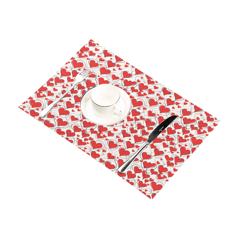 Scribbled Hearts Table Placemat (set of 6) Placemats 12" x 18" (Set of 6) DeRose Seasonal