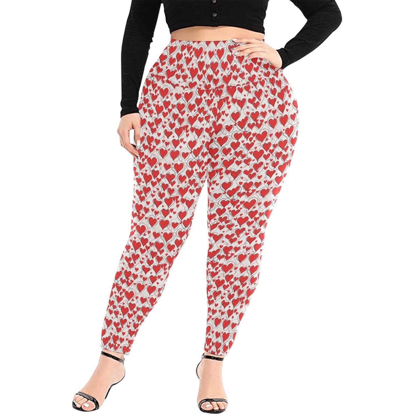 Scribbled Hearts Women's Plus Size High Waited Leggings Women's High Waist Leggings(Plus Size)(ModelL45) - DeRose Seasonal