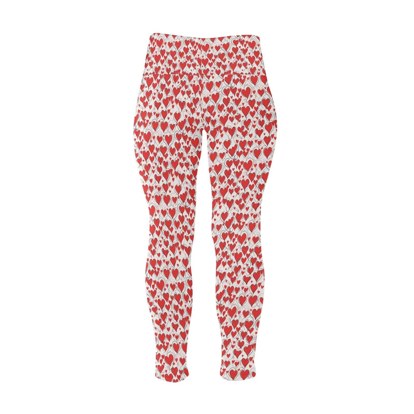 Scribbled Hearts Women's Plus Size High Waited Leggings Women's High Waist Leggings(Plus Size)(ModelL45) - DeRose Seasonal