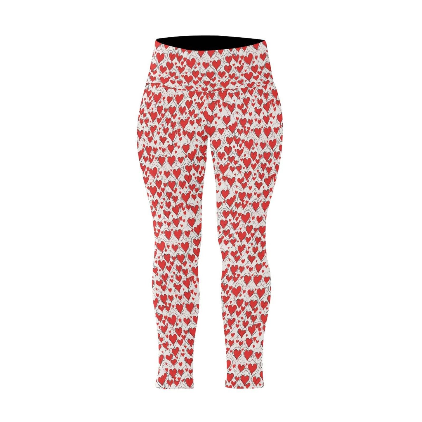 Scribbled Hearts Women's Plus Size High Waited Leggings Women's High Waist Leggings(Plus Size)(ModelL45) - DeRose Seasonal