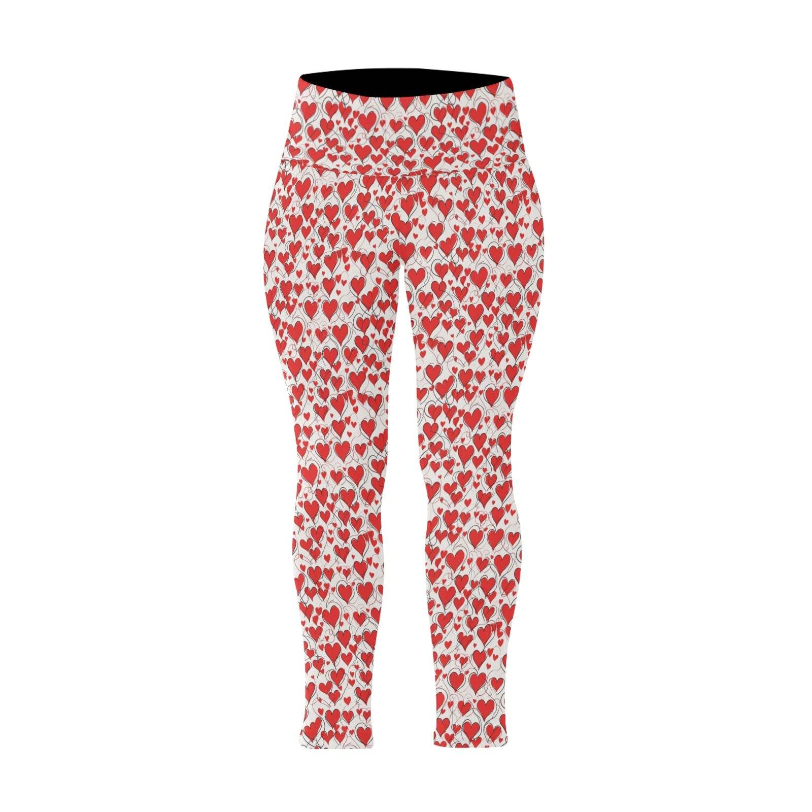 Scribbled Hearts Women's Plus Size High Waited Leggings Women's High Waist Leggings(Plus Size)(ModelL45) - DeRose Seasonal