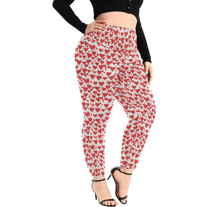 Scribbled Hearts Women's Plus Size High Waited Leggings Women's High Waist Leggings(Plus Size)(ModelL45) - DeRose Seasonal