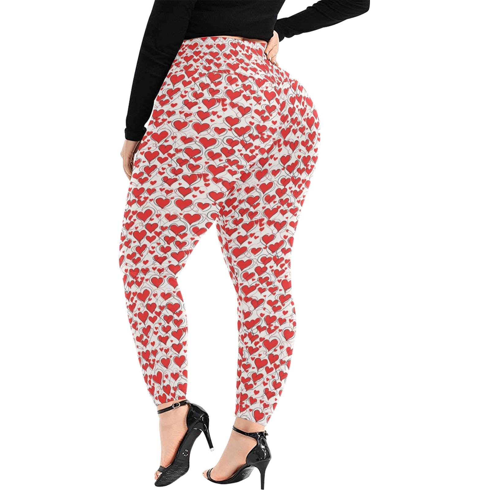 Scribbled Hearts Women's Plus Size High Waited Leggings Women's High Waist Leggings(Plus Size)(ModelL45) - DeRose Seasonal