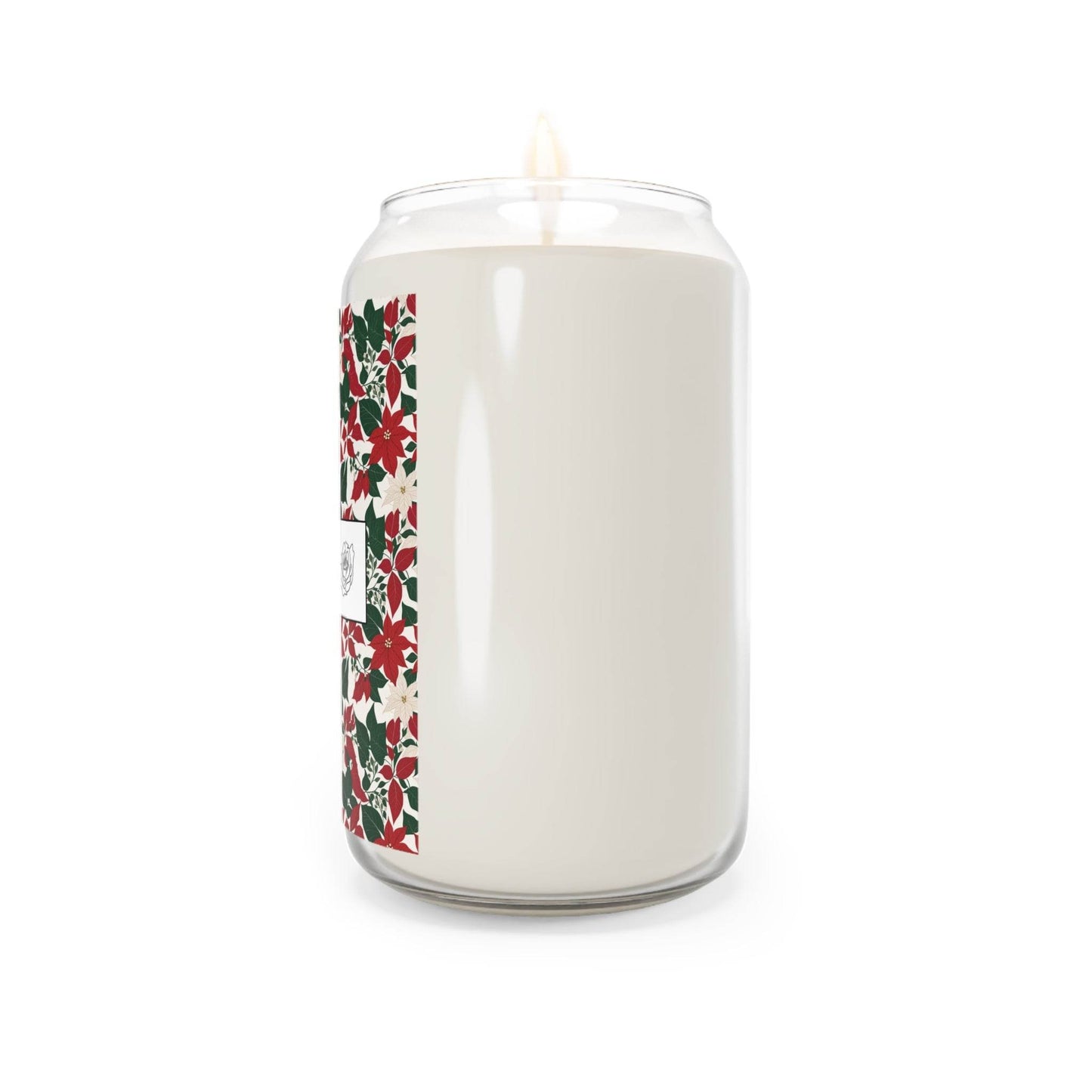 Seasonal Scented Candle with Red and White Poinsettia Flower Design - Perfect for Holidays - DeRose Seasonal
