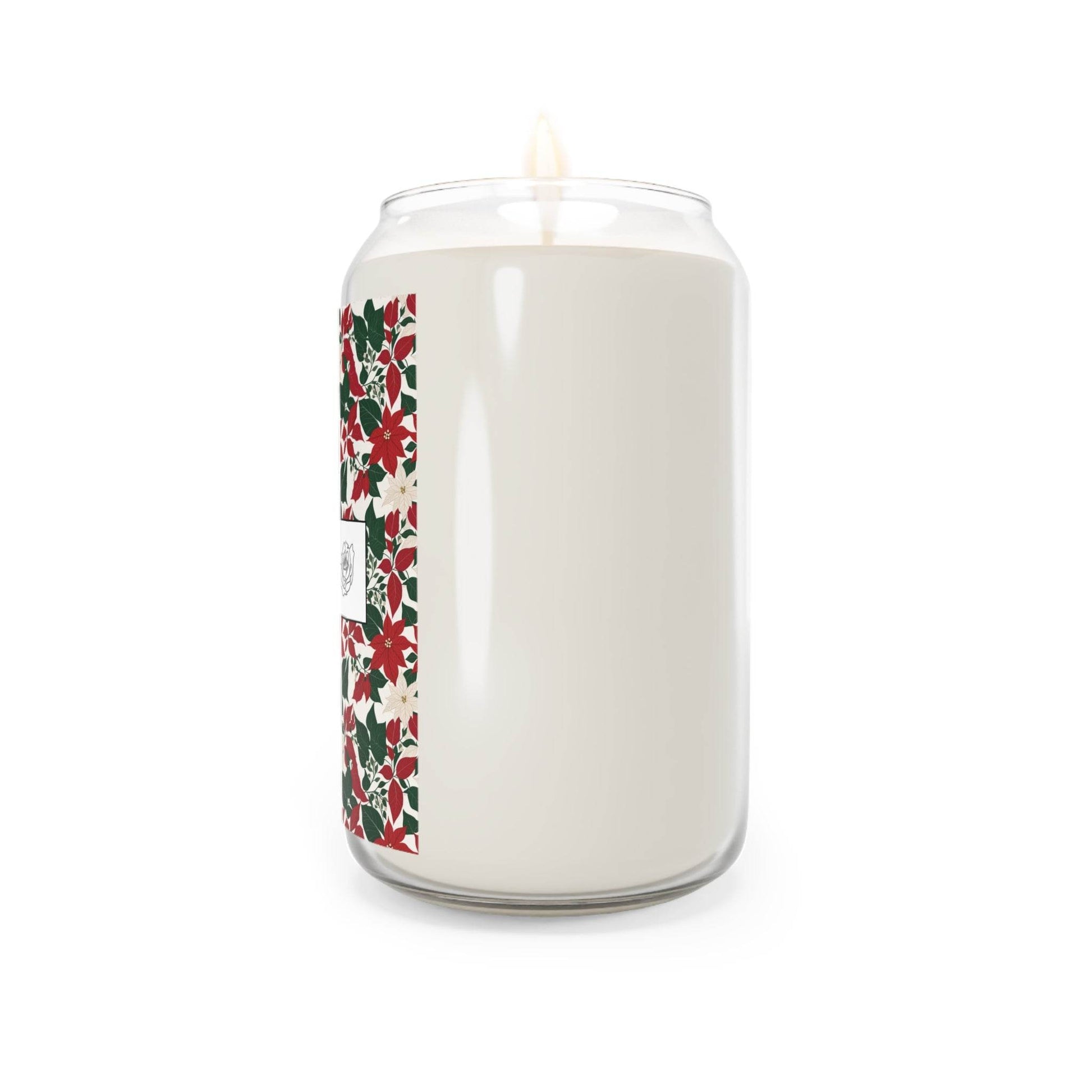 Seasonal Scented Candle with Red and White Poinsettia Flower Design - Perfect for Holidays - DeRose Seasonal