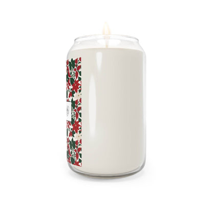 Seasonal Scented Candle with Red and White Poinsettia Flower Design - Perfect for Holidays - DeRose Seasonal