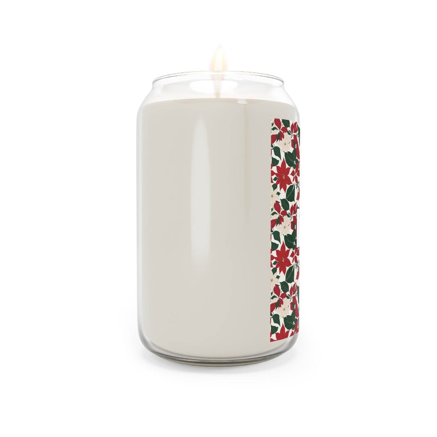 Seasonal Scented Candle with Red and White Poinsettia Flower Design - Perfect for Holidays - DeRose Seasonal
