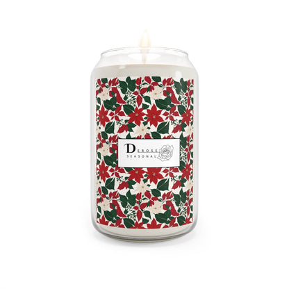 Seasonal Scented Candle with Red and White Poinsettia Flower Design - Perfect for Holidays - DeRose Seasonal