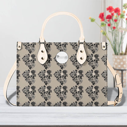 Sepia Skull and Rose Luxury Women's Leather Handbag - DeRose Seasonal