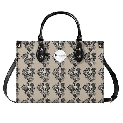 Sepia Skull and Rose Luxury Women's Leather Handbag - DeRose Seasonal