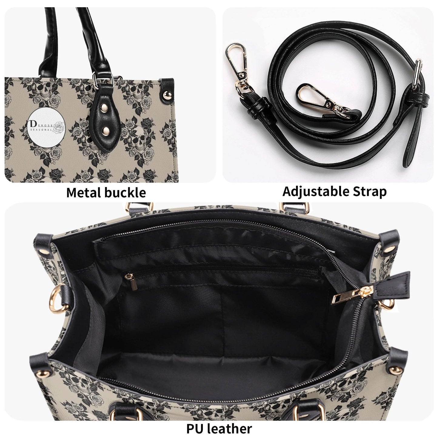 Sepia Skull and Rose Luxury Women's Leather Handbag - DeRose Seasonal