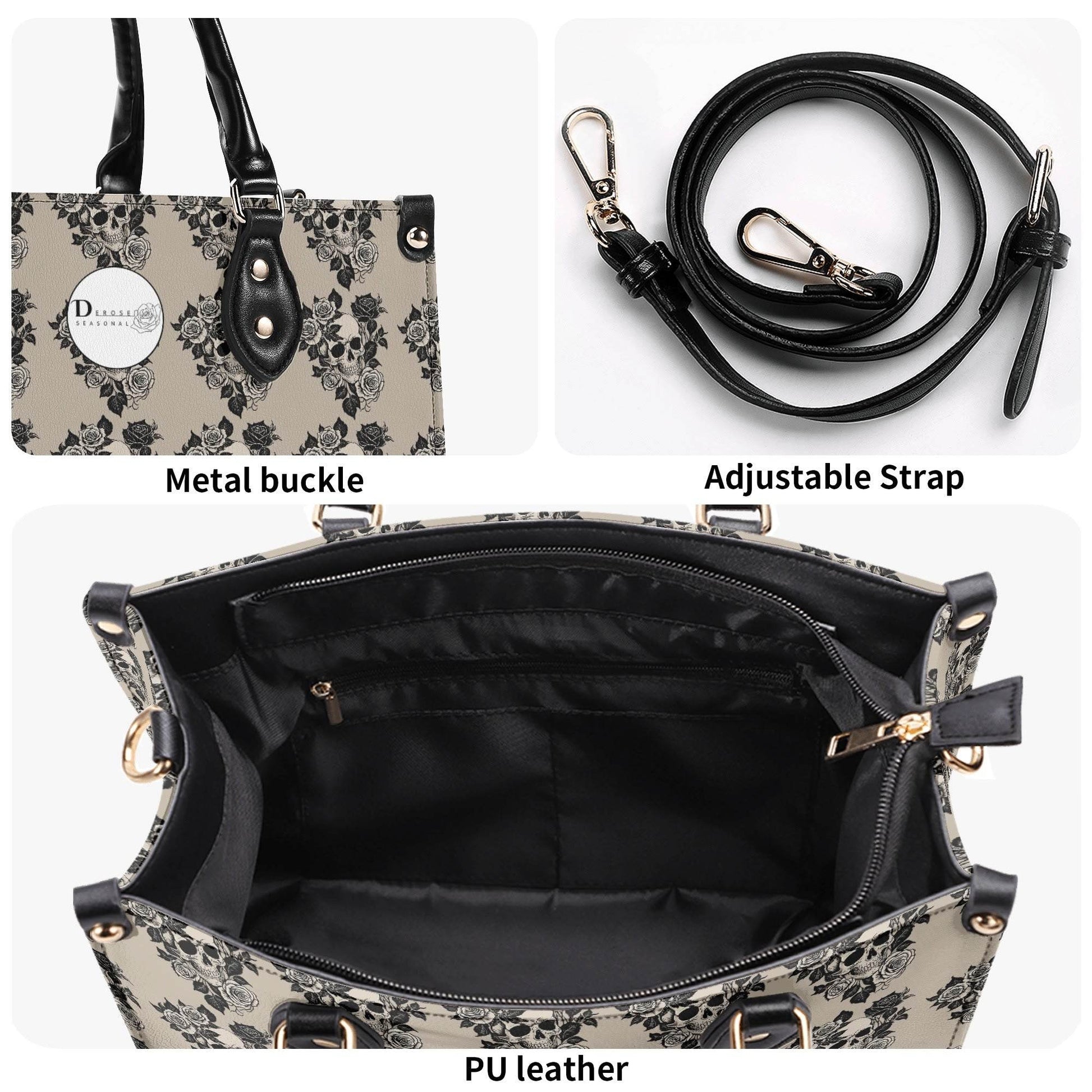 Sepia Skull and Rose Luxury Women's Leather Handbag - DeRose Seasonal