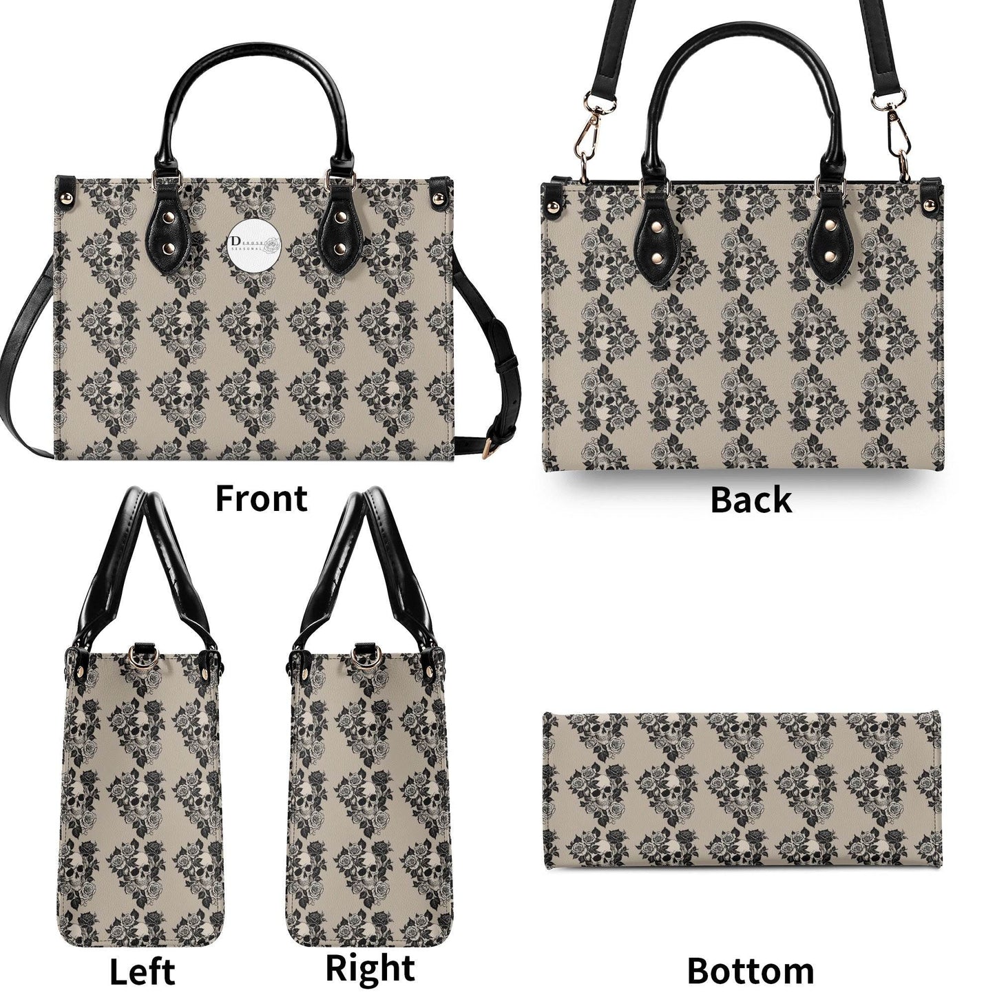 Sepia Skull and Rose Luxury Women's Leather Handbag - DeRose Seasonal