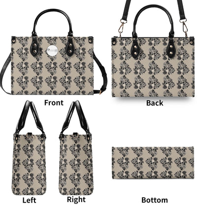 Sepia Skull and Rose Luxury Women's Leather Handbag - DeRose Seasonal
