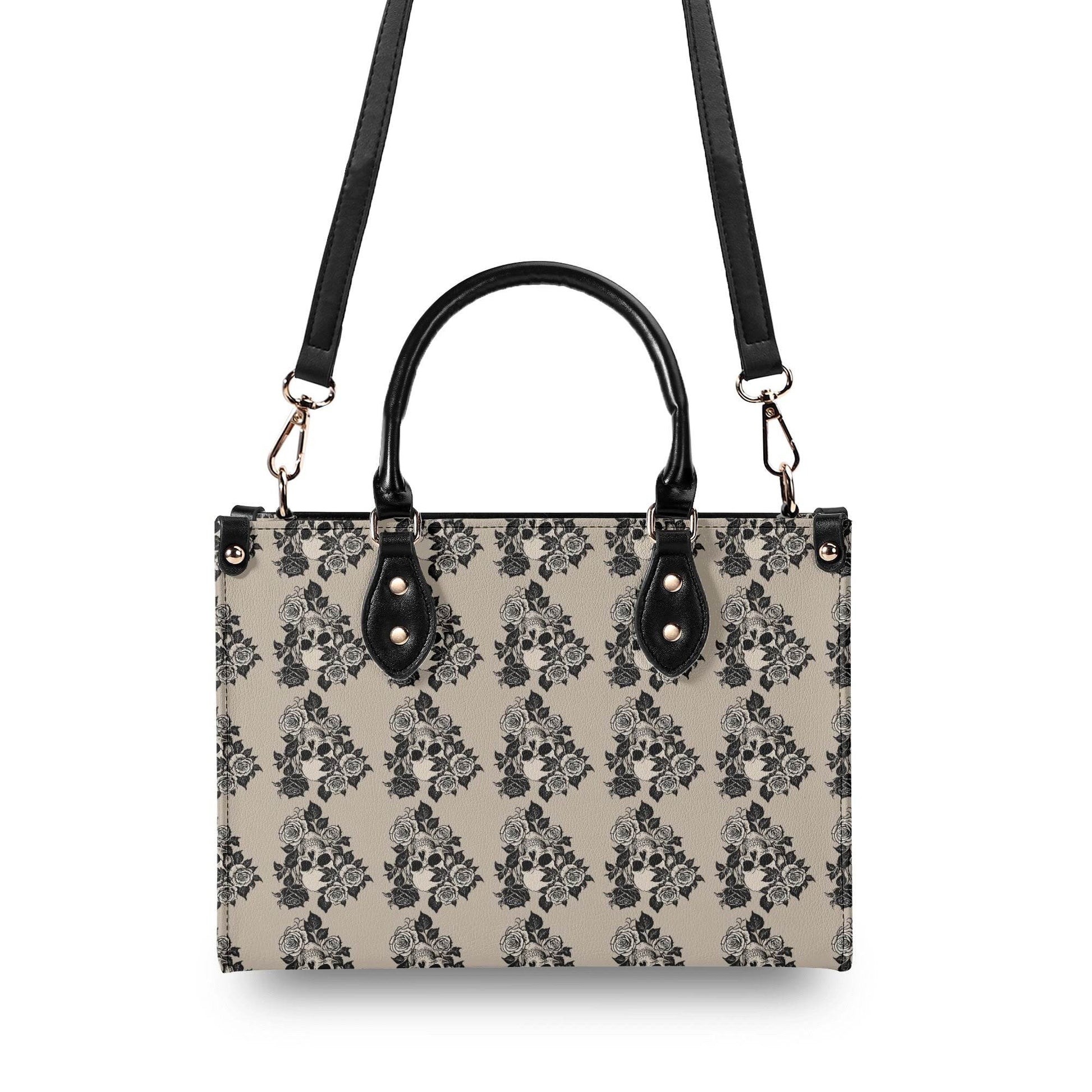 Sepia Skull and Rose Luxury Women's Leather Handbag - DeRose Seasonal