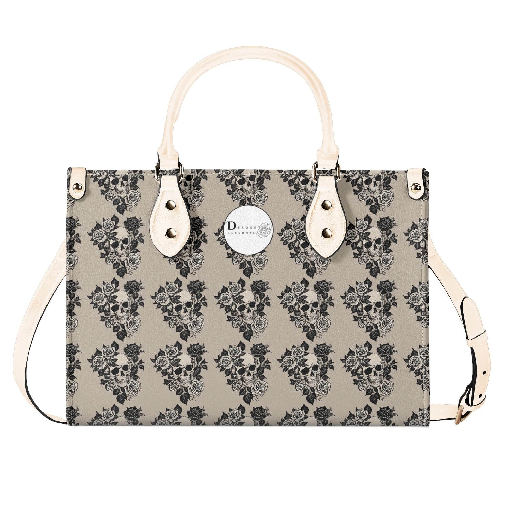Sepia Skull and Rose Luxury Women's Leather Handbag - DeRose Seasonal