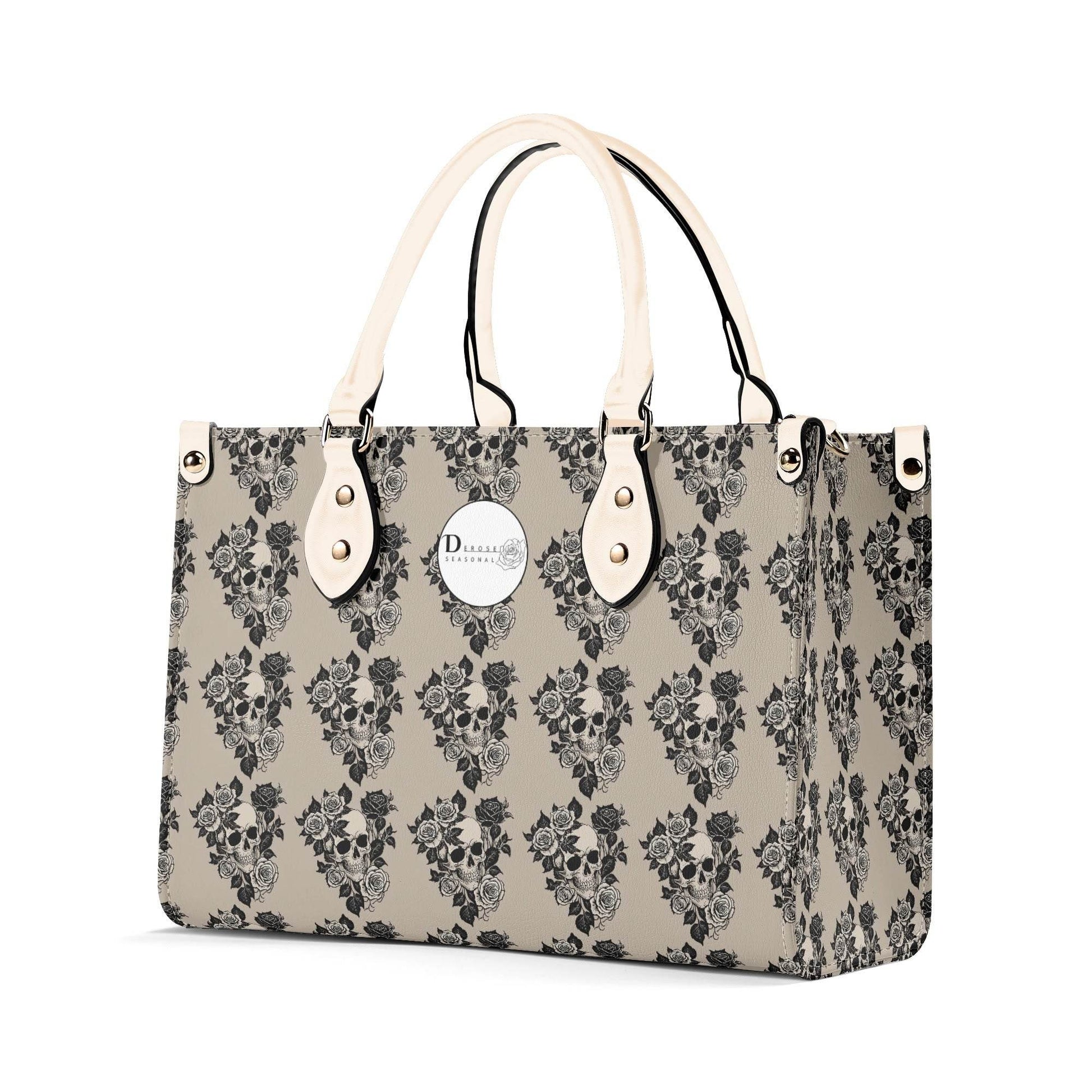 Sepia Skull and Rose Luxury Women's Leather Handbag - DeRose Seasonal