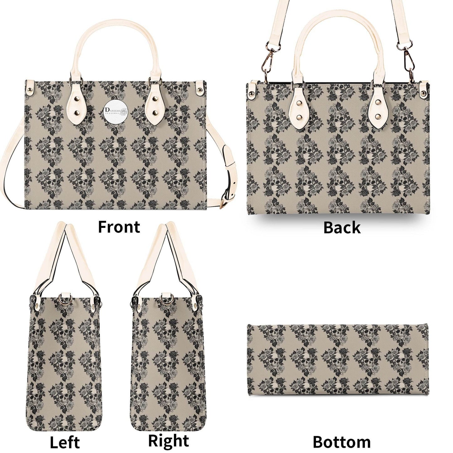 Sepia Skull and Rose Luxury Women's Leather Handbag - DeRose Seasonal
