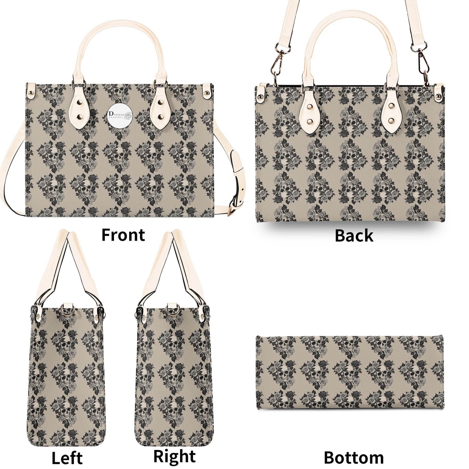 Sepia Skull and Rose Luxury Women's Leather Handbag - DeRose Seasonal