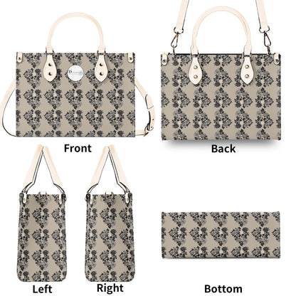 Sepia Skull and Rose Luxury Women's Leather Handbag - DeRose Seasonal