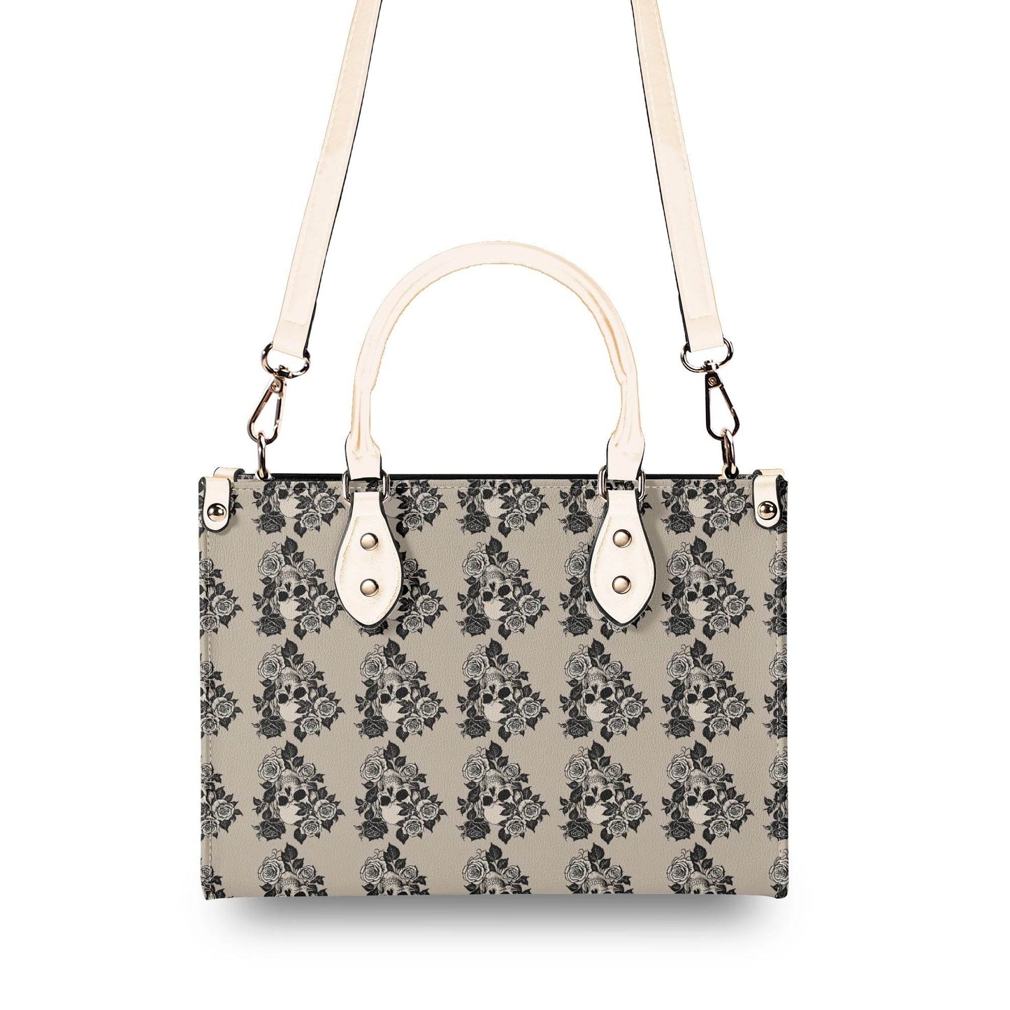 Sepia Skull and Rose Luxury Women's Leather Handbag - DeRose Seasonal