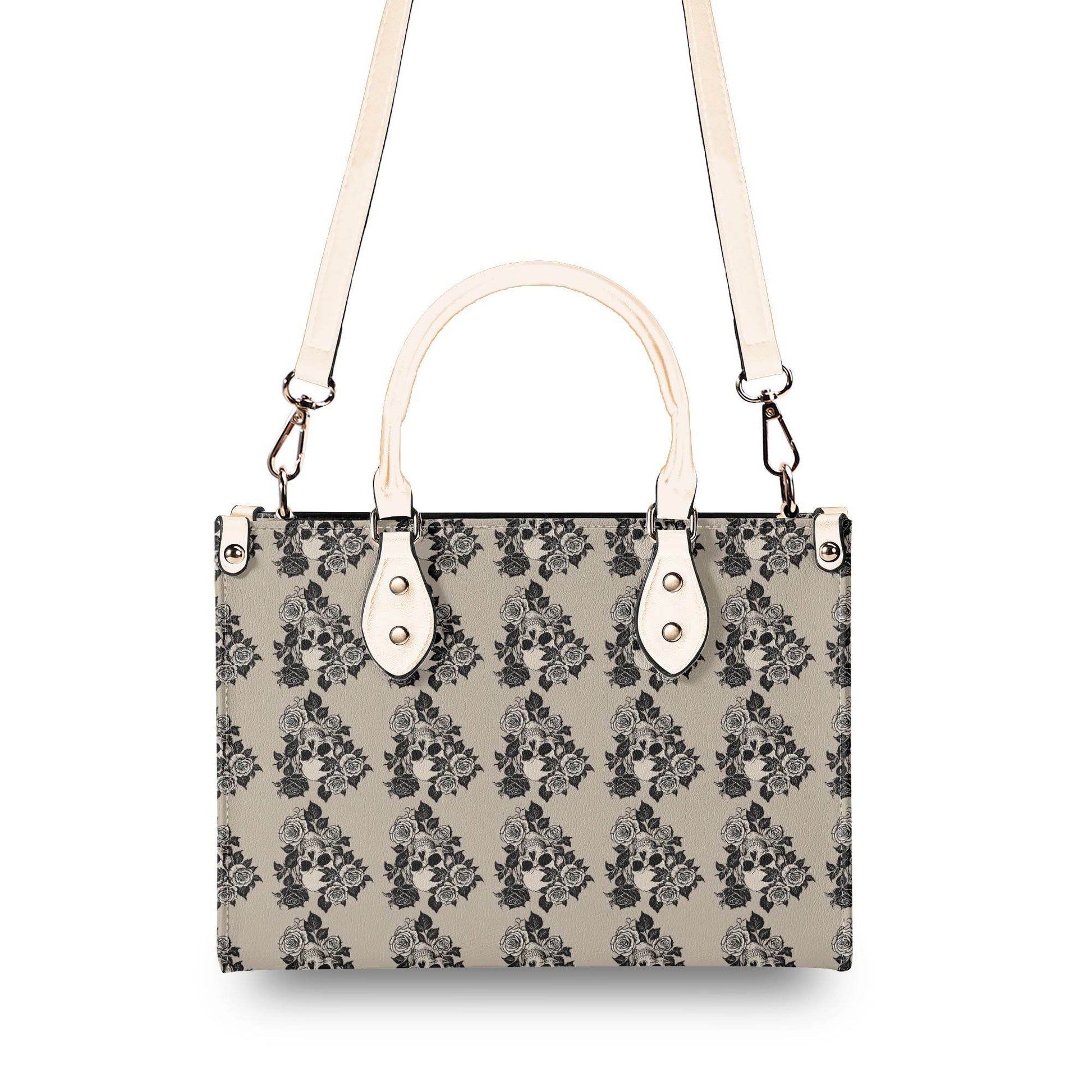 Sepia Skull and Rose Luxury Women's Leather Handbag - DeRose Seasonal