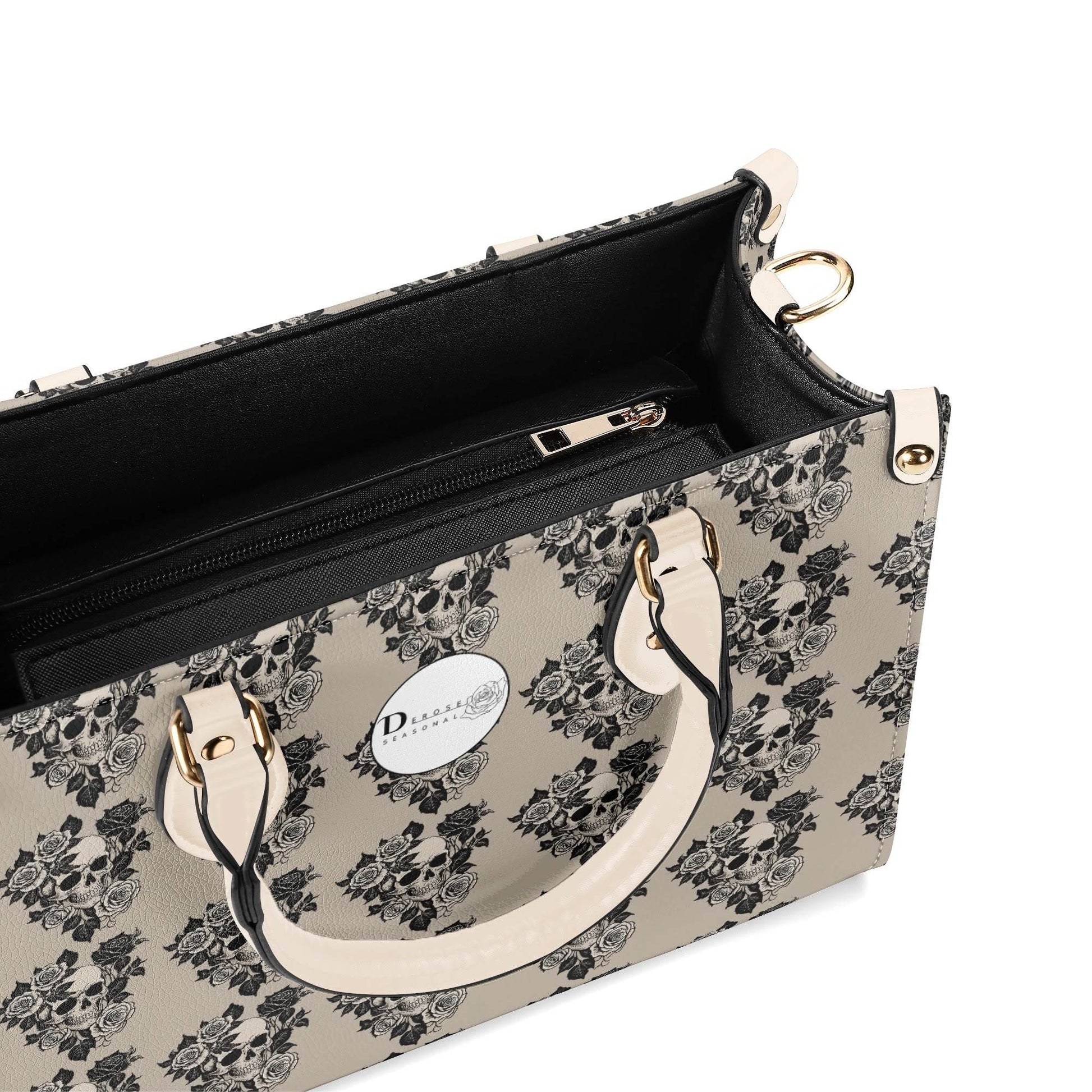 Sepia Skull and Rose Luxury Women's Leather Handbag - DeRose Seasonal