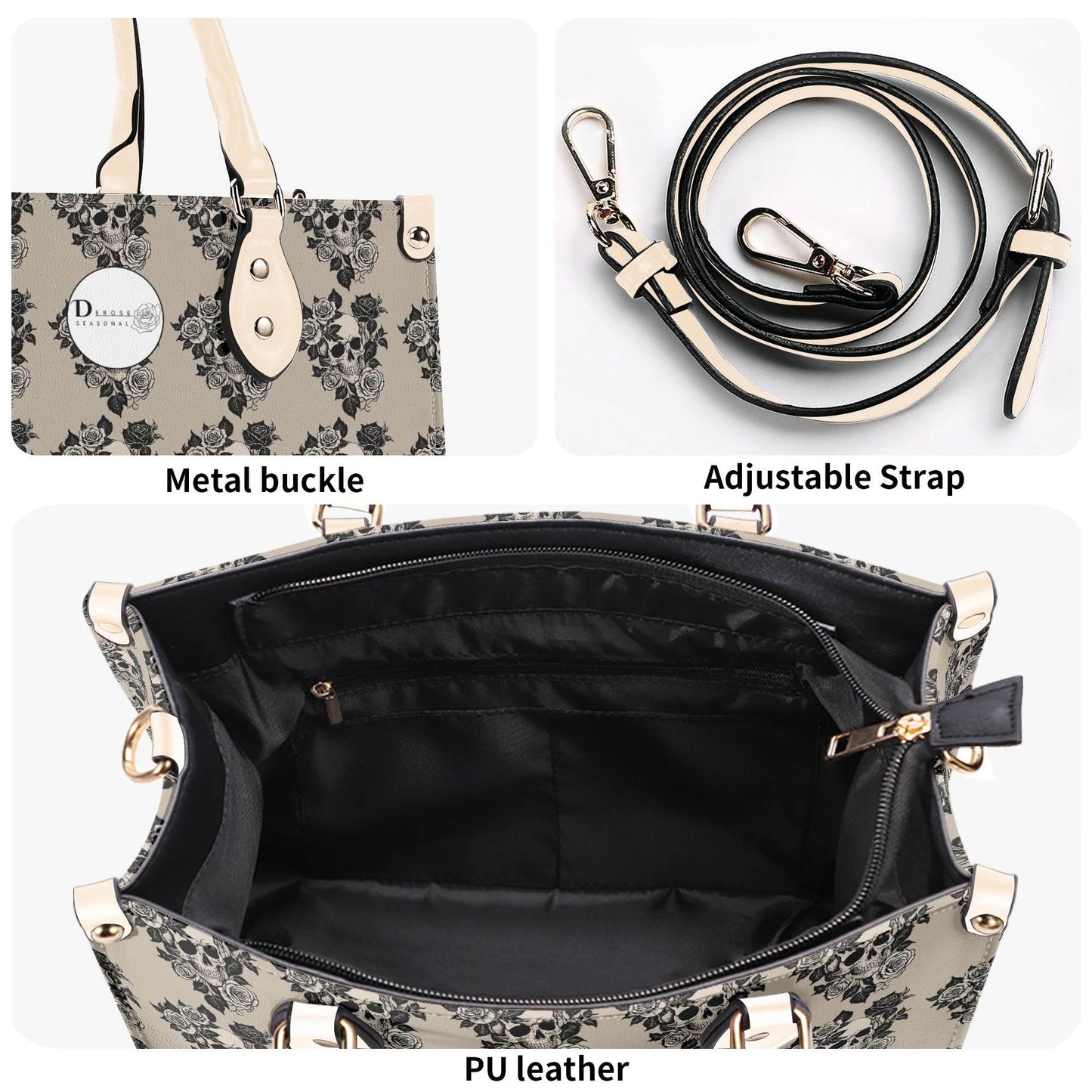 Sepia Skull and Rose Luxury Women's Leather Handbag - DeRose Seasonal