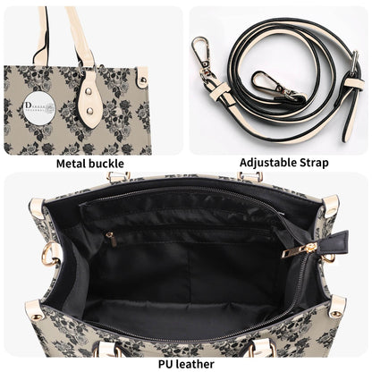 Sepia Skull and Rose Luxury Women's Leather Handbag - DeRose Seasonal