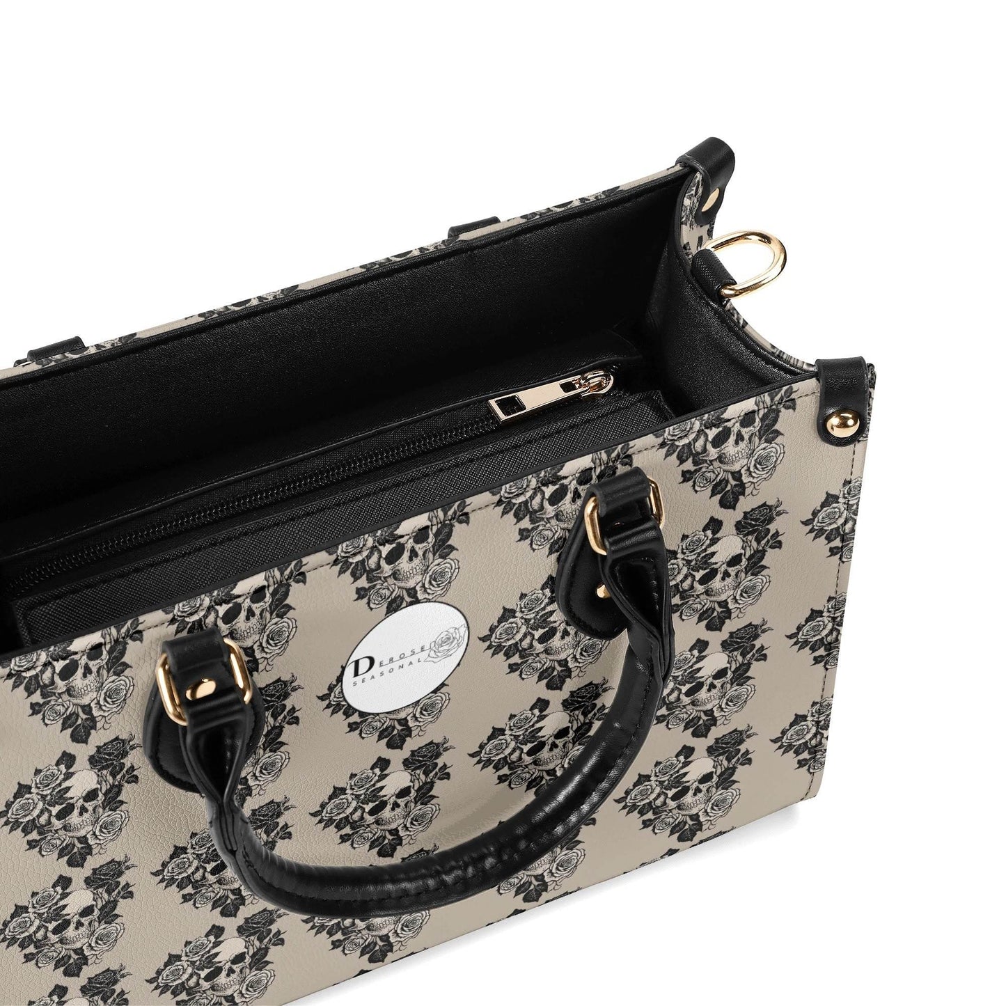 Sepia Skull and Rose Luxury Women's Leather Handbag - DeRose Seasonal
