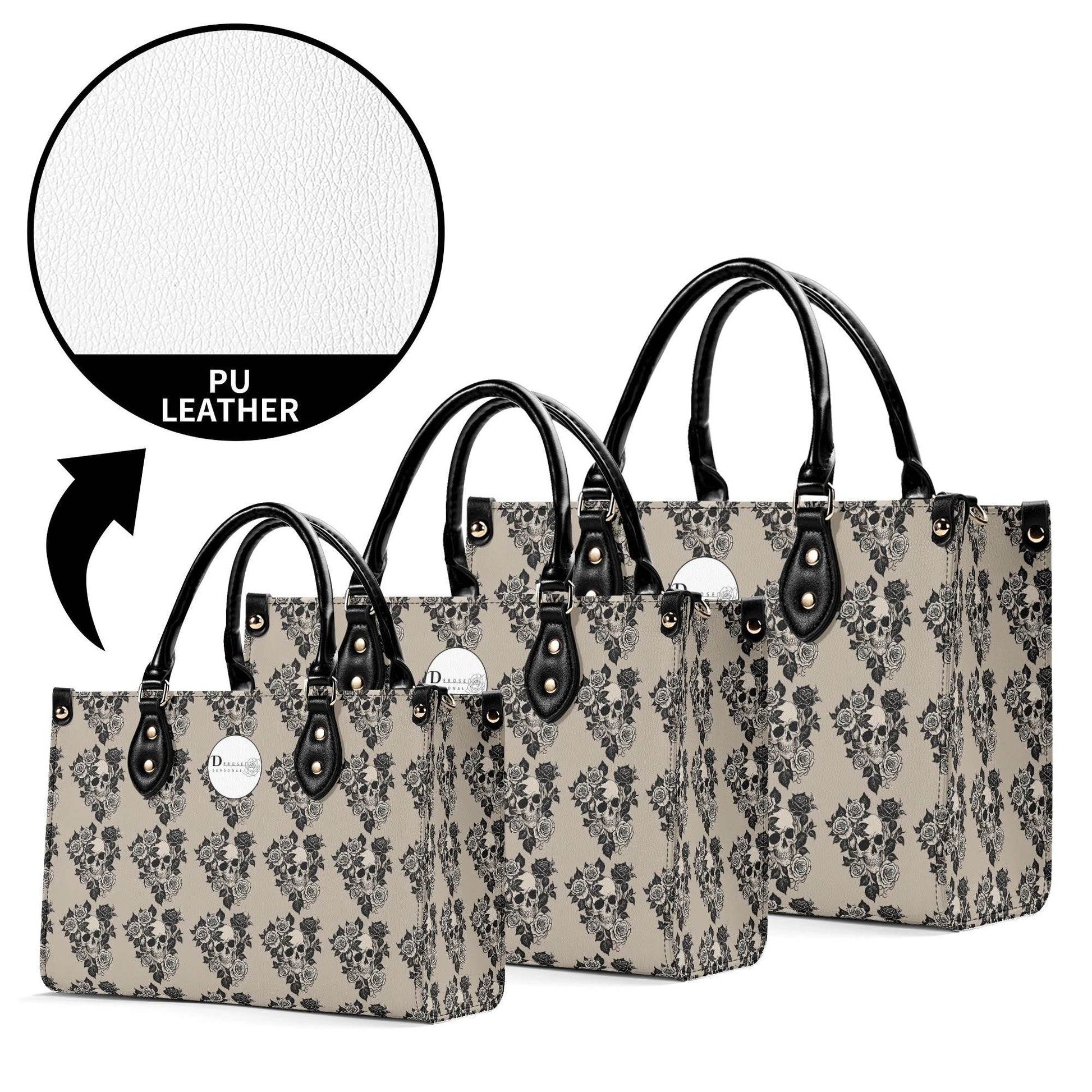 Sepia Skull and Rose Luxury Women's Leather Handbag - DeRose Seasonal