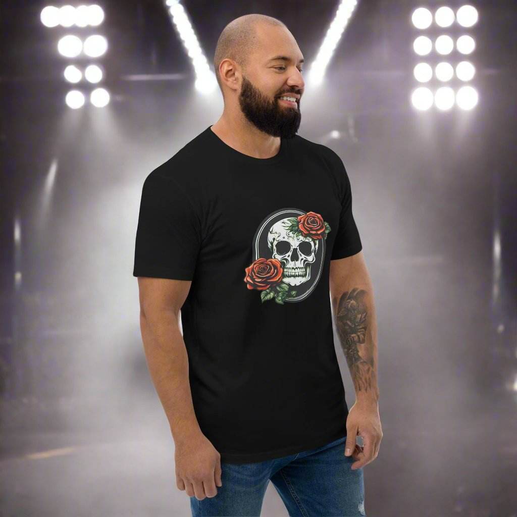 Short Sleeve Skull and Rose Form Fitting T-shirt - DeathDrip Branding - DeRose Seasonal