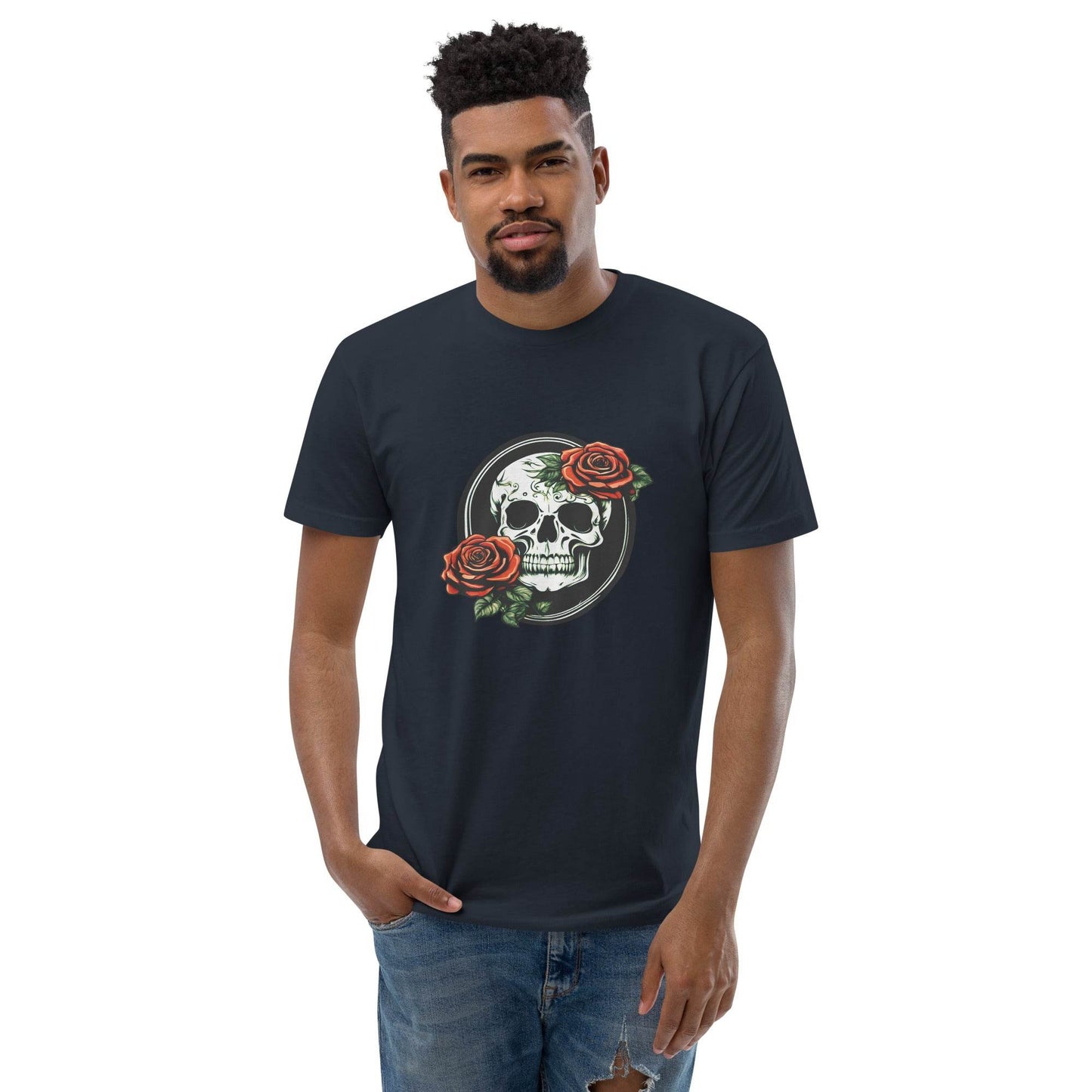 Short Sleeve Skull and Rose Form Fitting T-shirt - DeathDrip Branding - DeRose Seasonal
