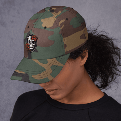 Skull and Rose Adjustable Baseball Hat - DeathDrip Branding - DeRose Seasonal
