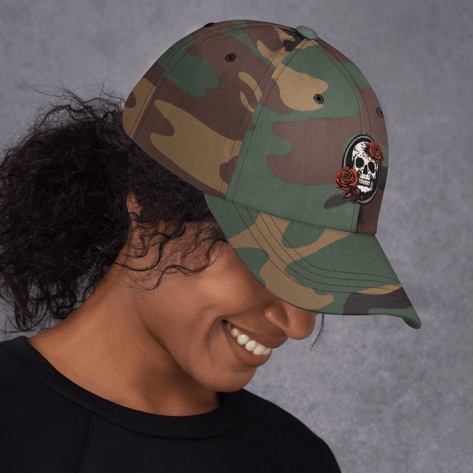 Skull and Rose Adjustable Baseball Hat - DeathDrip Branding - DeRose Seasonal