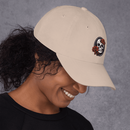 Skull and Rose Adjustable Baseball Hat - DeathDrip Branding - DeRose Seasonal