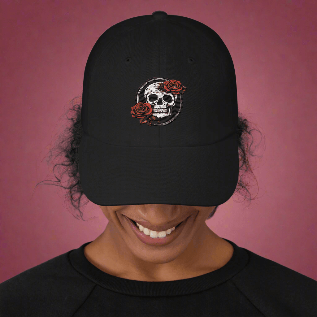 Skull and Rose Adjustable Baseball Hat - DeathDrip Branding - DeRose Seasonal