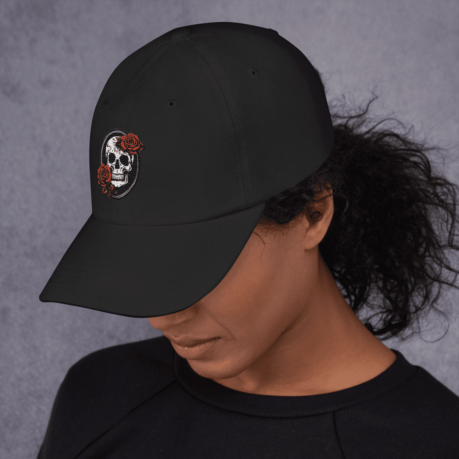 Skull and Rose Adjustable Baseball Hat - DeathDrip Branding - DeRose Seasonal