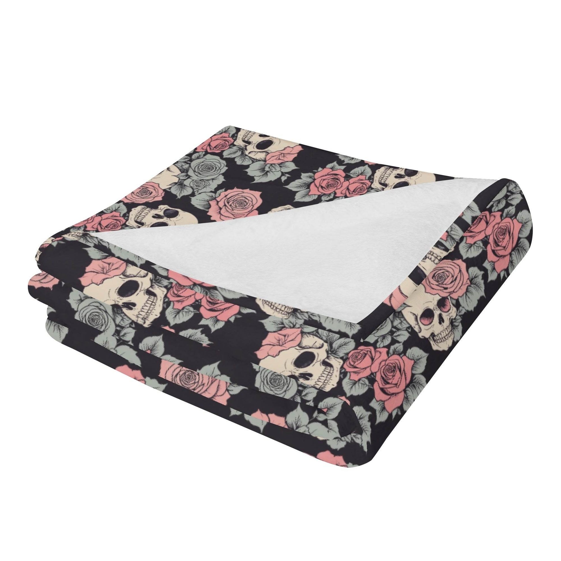 Skull and Pink Rose Flannel Breathable Blanket 4 Sizes - DeRose Seasonal