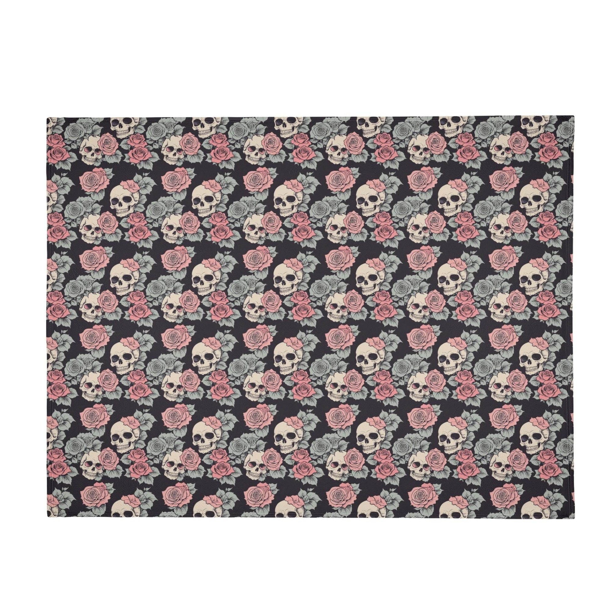 Skull and Pink Rose Flannel Breathable Blanket 4 Sizes - DeRose Seasonal